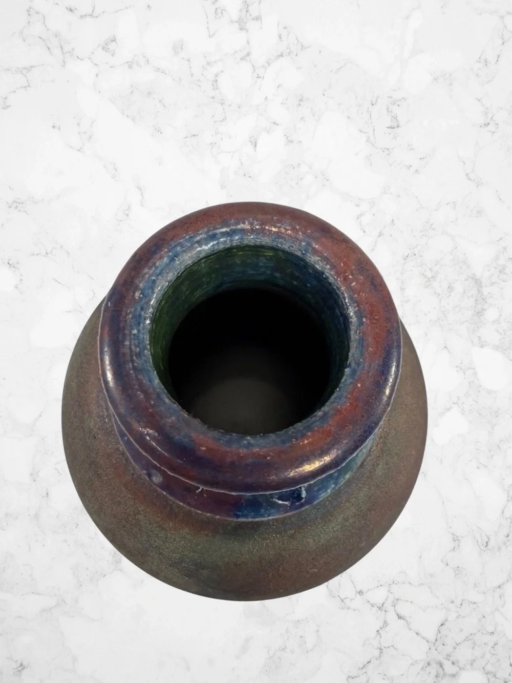 Vintage Raku Art Pottery Bud Table Vase Floral Green Gold Blue Artisan Signed